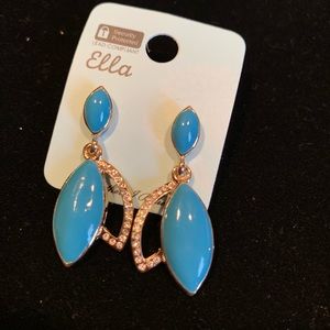 Pair of golden earrings with turquoise finish